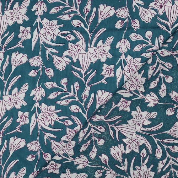 Stoff aus Indien Hand Block Print Petrol