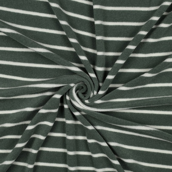 Strickfrottee Baumwolle Streifen Salbei/Offwhite – Meterware