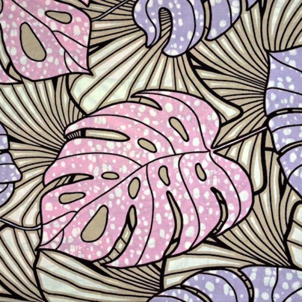 Afrikanischer Wax Print Stoff Baumwolle TROPICAL LEAF ROSE | Meterware