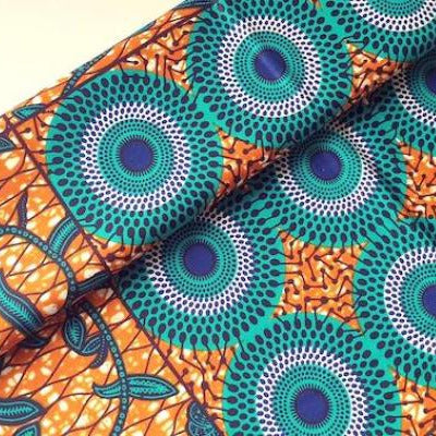 TURQUOISE CIRCLE JUNGLE Waxprint Stoff