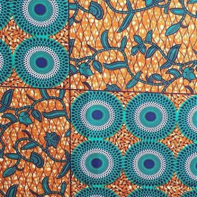 TURQUOISE CIRCLE JUNGLE Waxprint Stoff