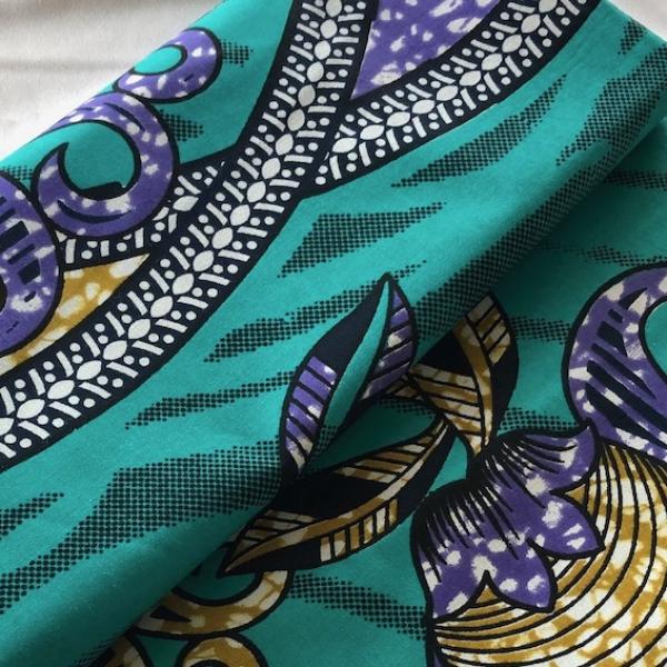 Afrikanischer Wax Print Stoff Baumwolle TURQUOISE JUNGLE FLOWER | Meterware