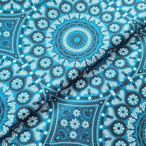 TURQUOISE-ORNAMENT-Afrikanischer-Shweshwe-Stoff