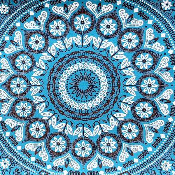 TURQUOISE-ORNAMENT-Afrikanischer-Shweshwe-Stoff