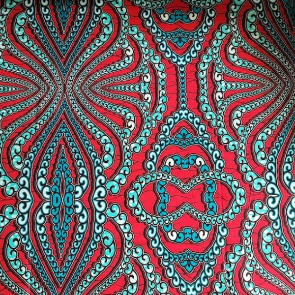 Wax Print Stoff Baumwolle rot türkis Perlenkette – Meterware afrikanisch Turquoise Pearl Necklace