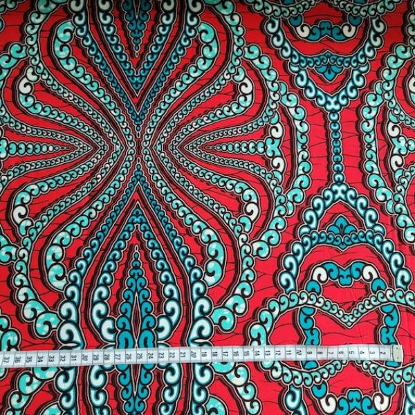 Wax Print Stoff Baumwolle rot türkis Perlenkette – Meterware afrikanisch Turquoise Pearl Necklace