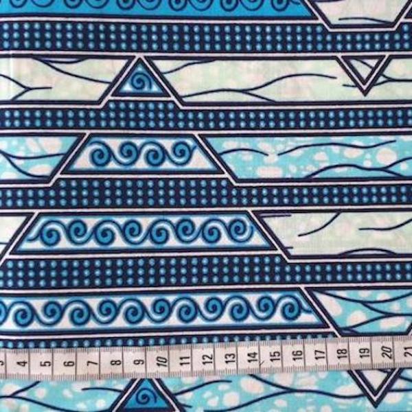 Afrikanischer Wax Print Stoff Baumwolle TURQUOISE WAVE | Meterware
