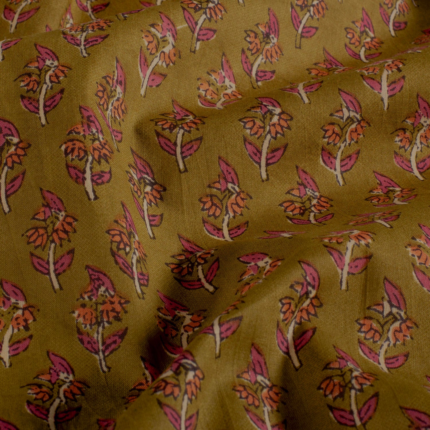 Stoff aus Indien "Floral Ocher" - Baumwolle Voile Meterware