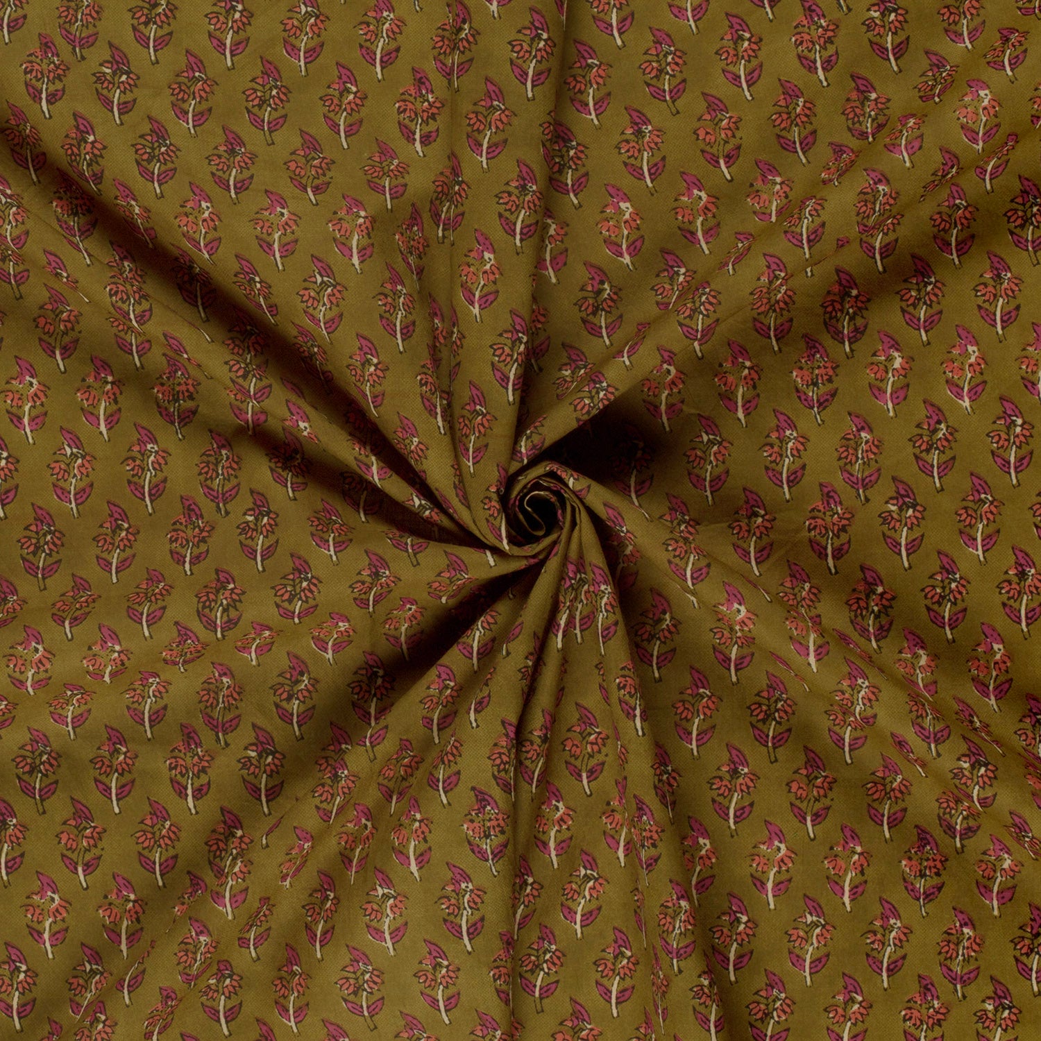 Stoff aus Indien "Floral Ocher" - Baumwolle Voile Meterware