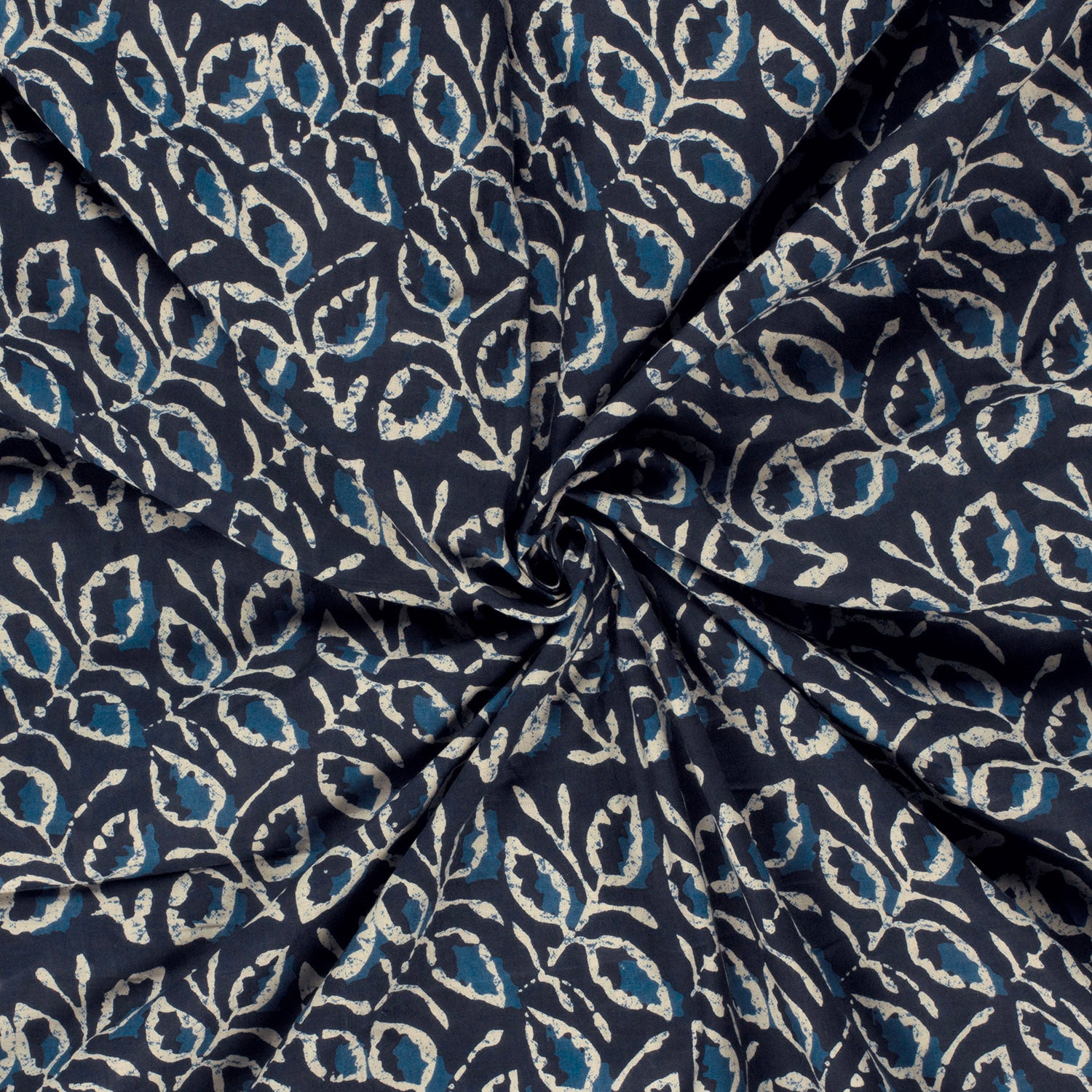 Stoff aus Indien "Indigo Leaves" - Baumwolle Voile Meterware