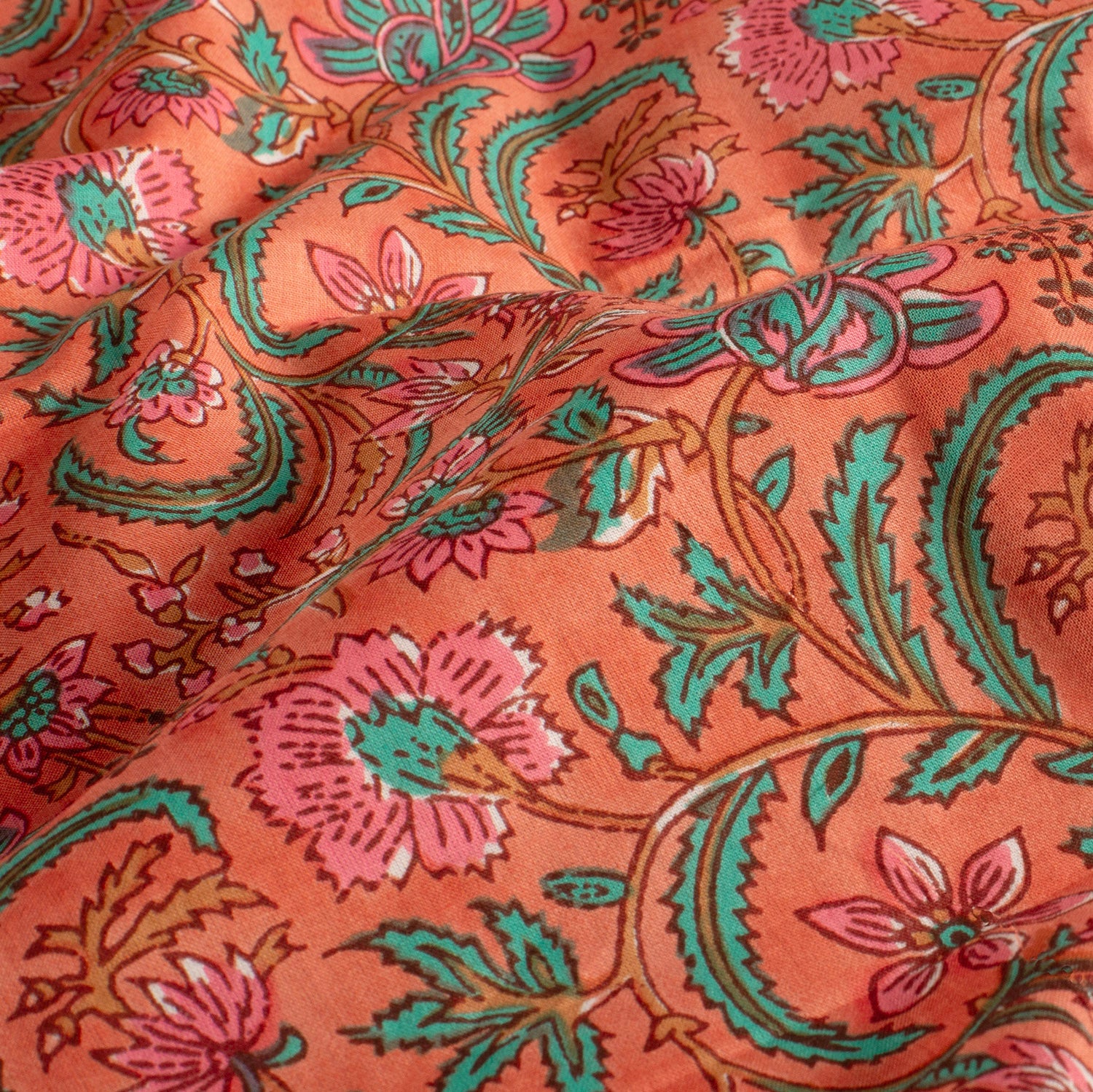 Stoff aus Indien "Floral Orange" - Baumwolle Voile Meterware