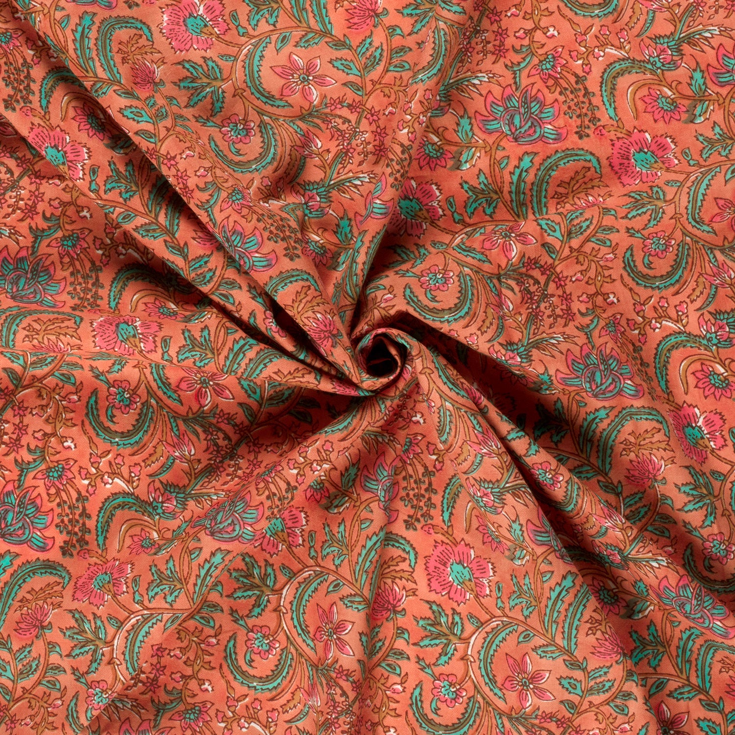 Stoff aus Indien "Floral Orange" - Baumwolle Voile Meterware