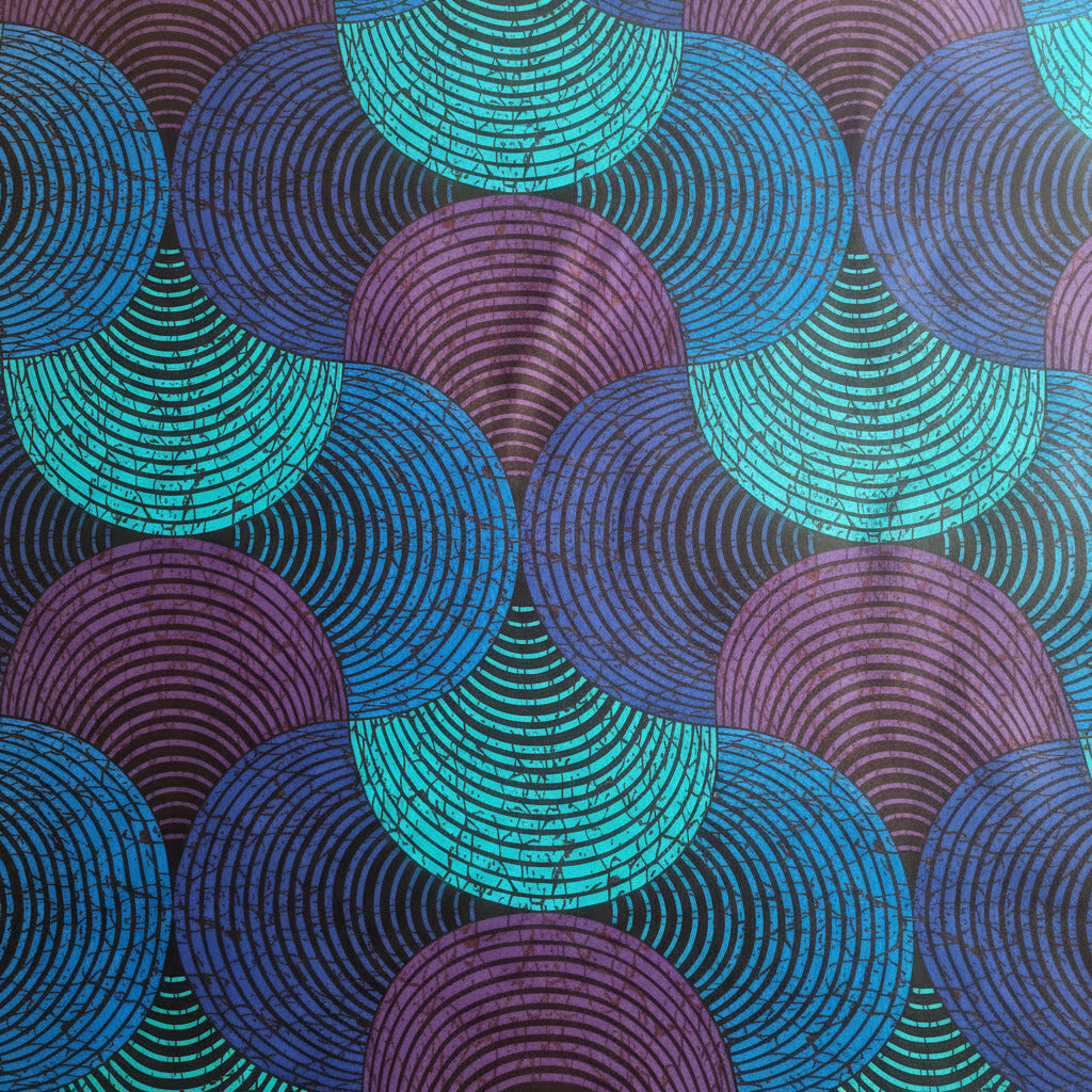 Afrikanischer Wax Print Stoff "Blue Circles" - Baumwolle Meterware