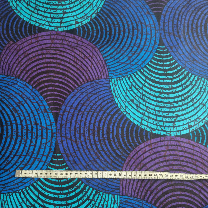 Afrikanischer Wax Print Stoff "Blue Circles" - Baumwolle Meterware