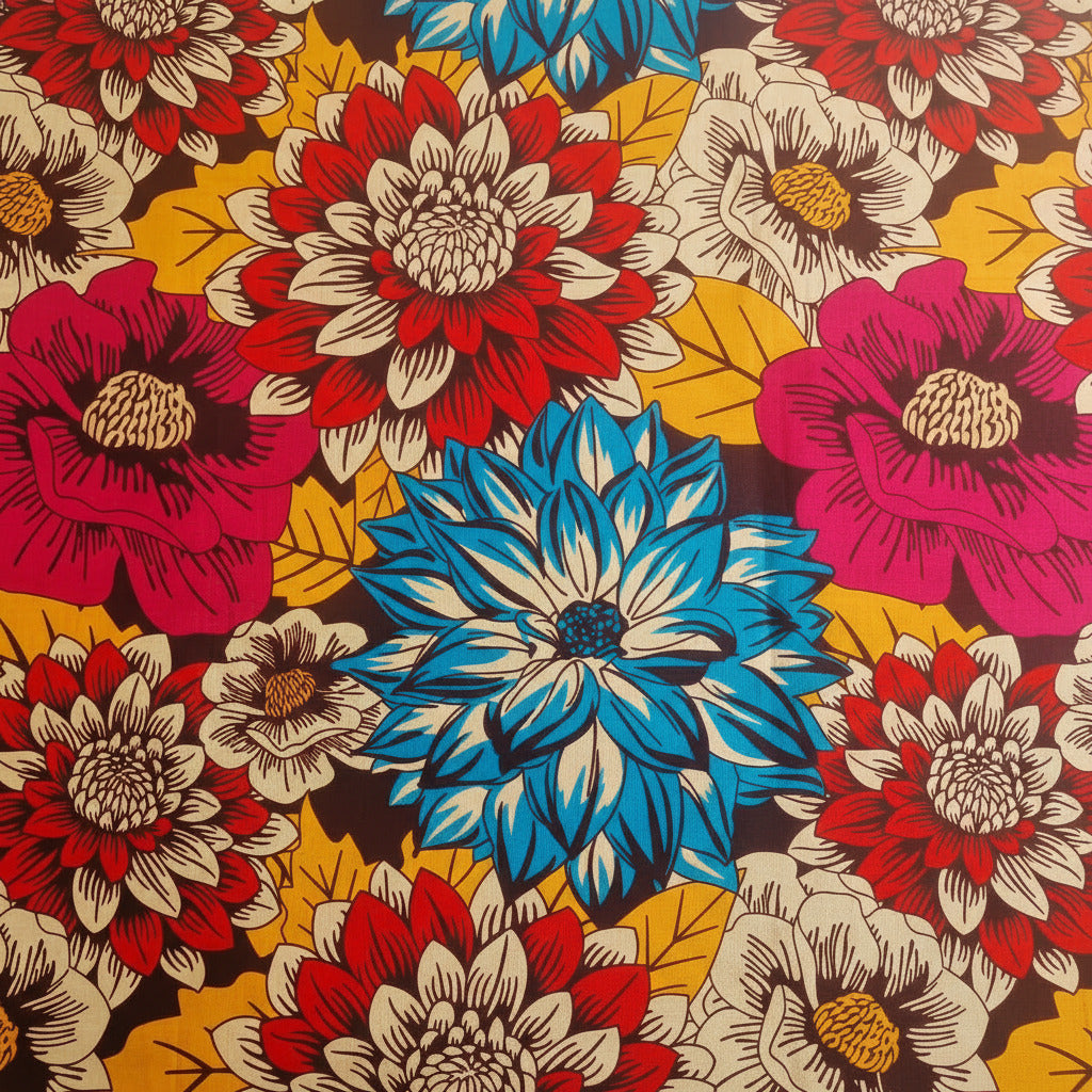 Afrikanischer Wax Print Stoff "Colorful Flowers" - Baumwolle Meterware