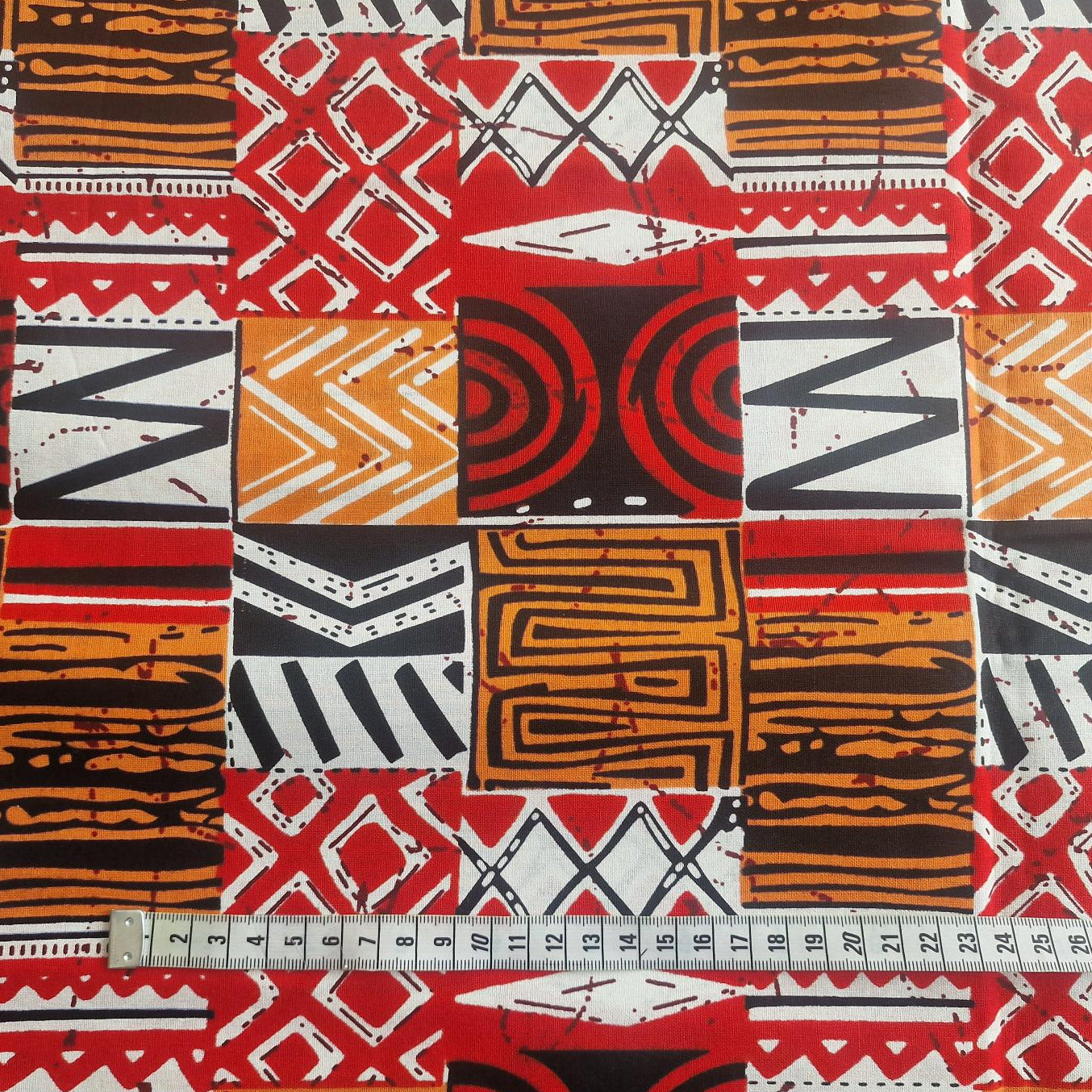 Afrikanischer Wax Print Stoff "Red Bogolan Mosaic" - Baumwollstoff Meterware