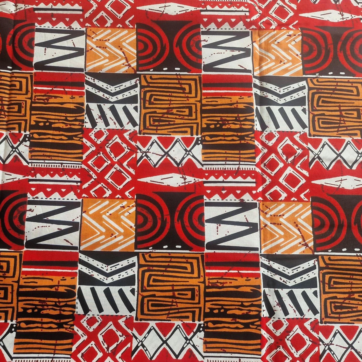 Afrikanischer Wax Print Stoff "Red Bogolan Mosaic" - Baumwollstoff Meterware