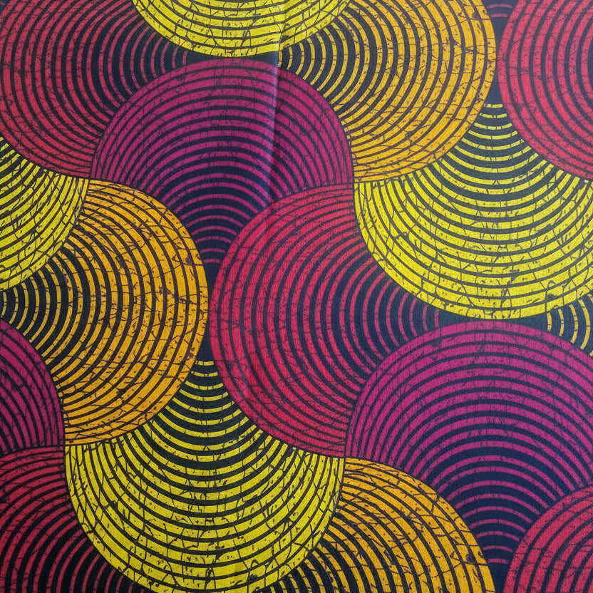 Afrikanischer Wax Print Stoff "Red Yellow Orange Circles" - Baumwolle Meterware