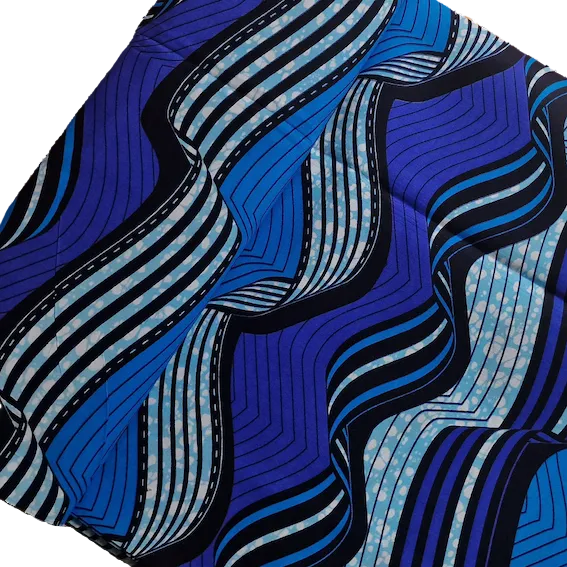 Wax Print „Wax Print „Blau Wellenmuster“ – afrikanischer Baumwollstoff