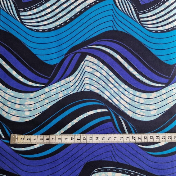 Wax Print „Wax Print „Blau Wellenmuster“ – afrikanischer Baumwollstoff