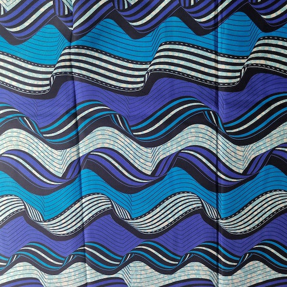 Wax Print „Wax Print „Blau Wellenmuster“ – afrikanischer Baumwollstoff