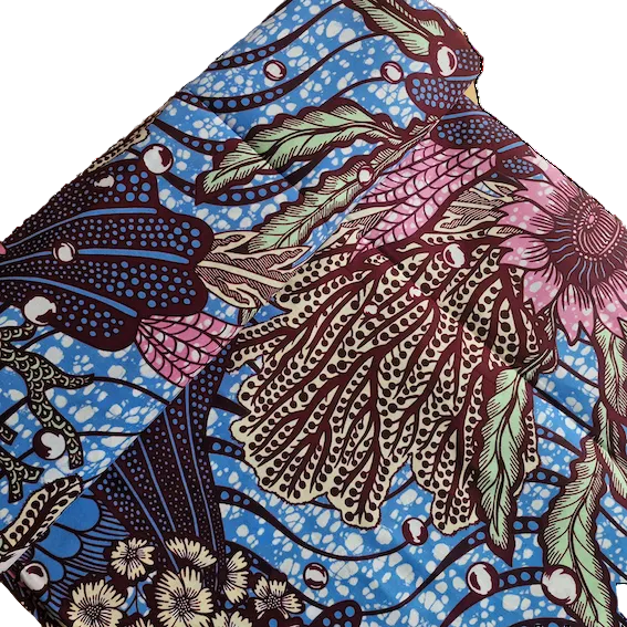Wax Print „Floral Rosa Blau“ – afrikanischer Baumwollstoff