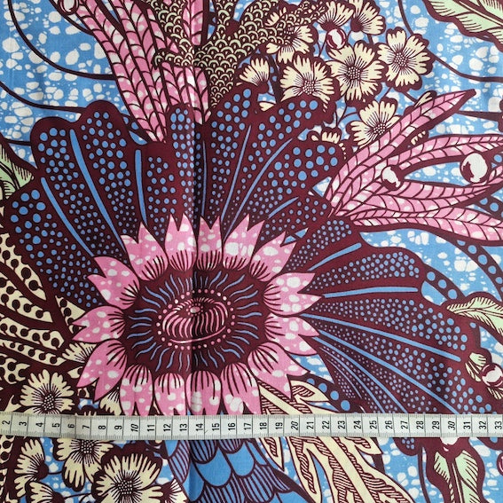 Wax Print „Floral Rosa Blau“ – afrikanischer Baumwollstoff