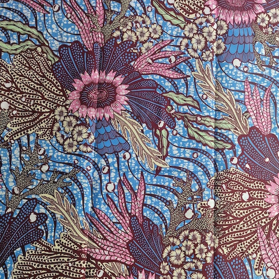Wax Print „Floral Rosa Blau“ – afrikanischer Baumwollstoff