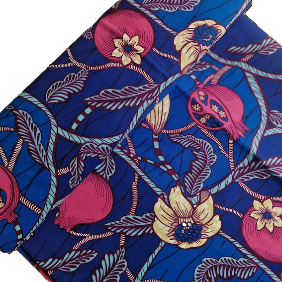 Wax Print „Granatapfel Pink Blau“ – afrikanischer Baumwollstoff
