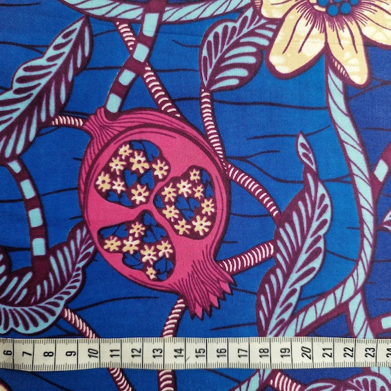 Wax Print „Granatapfel Pink Blau“ – afrikanischer Baumwollstoff