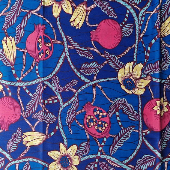 Wax Print „Granatapfel Pink Blau“ – afrikanischer Baumwollstoff