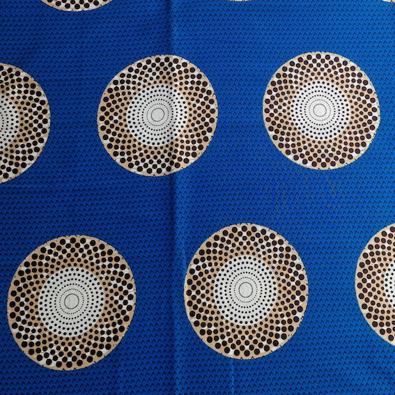 Wax Print „Kreise Blau Weiss“ – afrikanischer Baumwollstoff