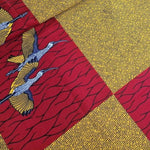 Wax Print Stoff Baumwolle rot gelb Vögel – Meterware afrikanisch Yellow Bird