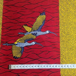 Wax Print Stoff Baumwolle rot gelb Vögel – Meterware afrikanisch Yellow Bird