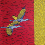 Wax Print Stoff Baumwolle rot gelb Vögel – Meterware afrikanisch Yellow Bird