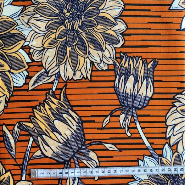 Wax Print Stoff Baumwolle gelb orange floral Blumenmuster – Meterware afrikanisch Yellow Dahlias