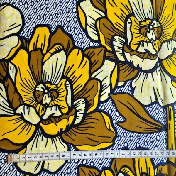 Afrikanischer Wax Print Stoff Baumwolle YELLOW FLOWERS