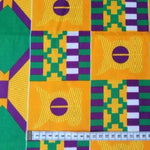 YELLOW GEOMETRIC-Afrikanischer-Kente-Stoff-