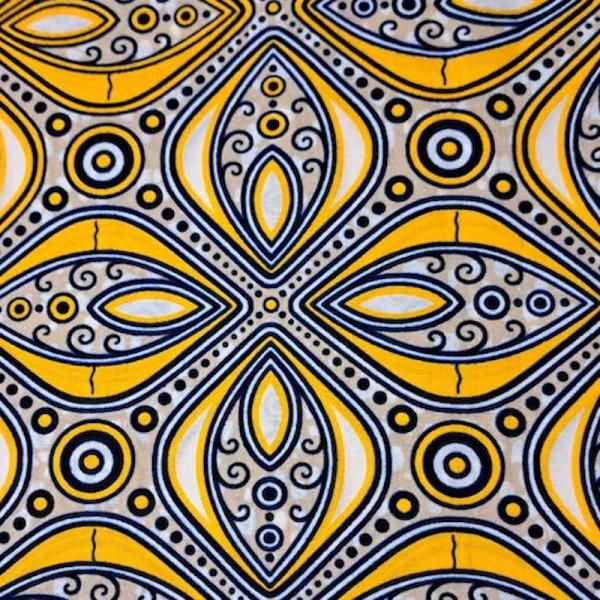 Afrikanischer Wax Print Stoff Baumwolle YELLOW MOSAIC | Meterware