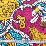 YELLOW PINK TROPICAL FLOWER Waxprint Stoff