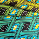 Wax Print Stoff Baumwolle gelb türkis gemustert – Meterware afrikanisch Yellow Turquoise Retro
