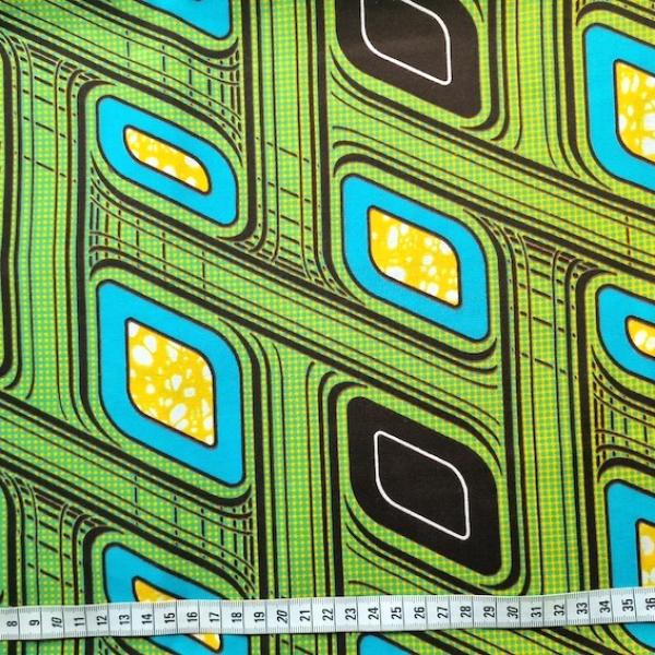Wax Print Stoff Baumwolle gelb türkis gemustert – Meterware afrikanisch Yellow Turquoise Retro