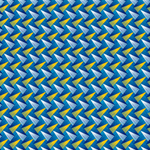 Original Shweshwe Stoff Yellow Turquoise Fan Pattern mit gelb-weissen Fächermotiven auf Blau