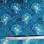 Original Shweshwe Stoff Yellow Turquoise Floral mit grossen Blüten und gelben Akzenten auf Türkis
