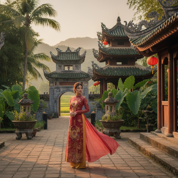mit Frau in traditionellem Kleid