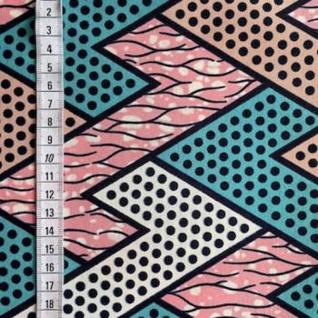 Preview: Afrikanischer Wax Print Stoff Baumwolle BLUE PINK ZIGZAG | Meterware