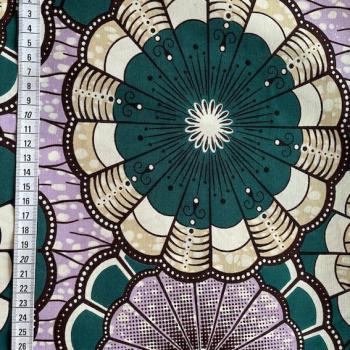Preview: Afrikanischer Wax Print Stoff Baumwolle LILA PETROL LEMON | Meterware
