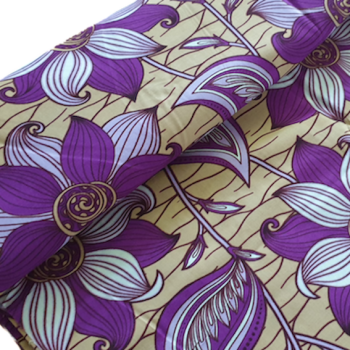 Afrikanischer Wax Print Stoff Baumwolle BEAUTIFUL PURPLE FLOWERS | Meterware