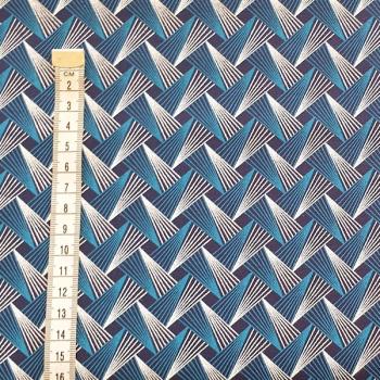 Preview: BLUE-FAN-PATTERN-Afrikanischer-Shweshwe-Stoff