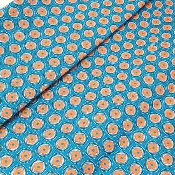 BLUE ORANGE DANDELION Afrikanischer-Shweshwe-Stoff-